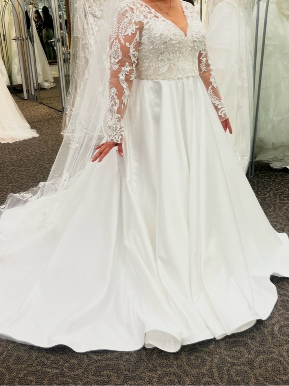 Lace Bodice Long Sleeve Bridal Maxi Dress in White
